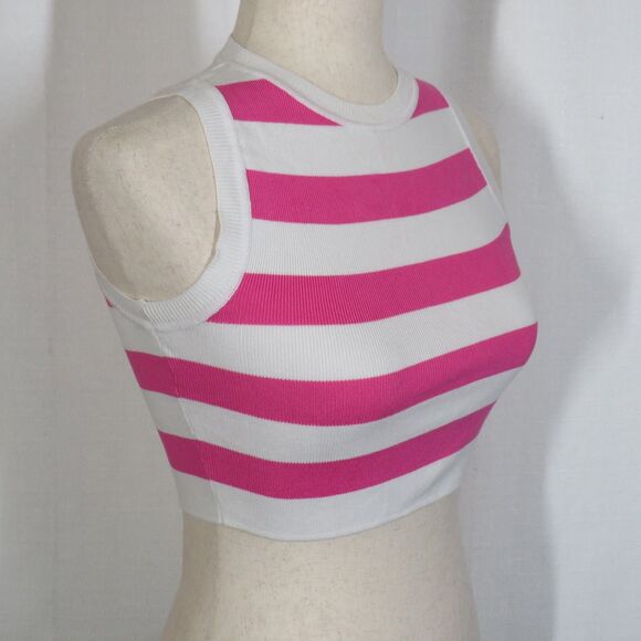 Zara Pink And White Striped Lightweight Knit Cropped Tank Top Size Small - Picture 5 of 7